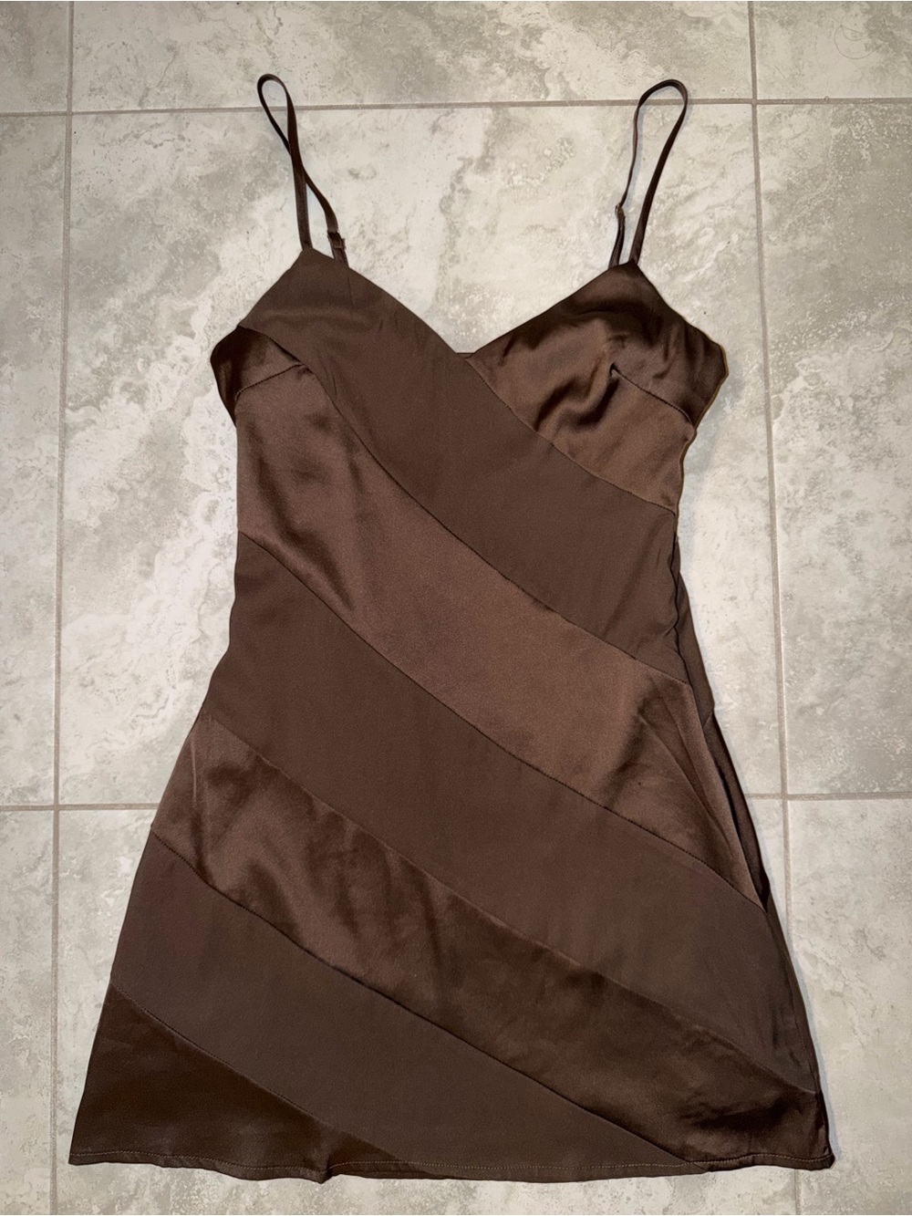 Brown Satin Slip Mini Dress